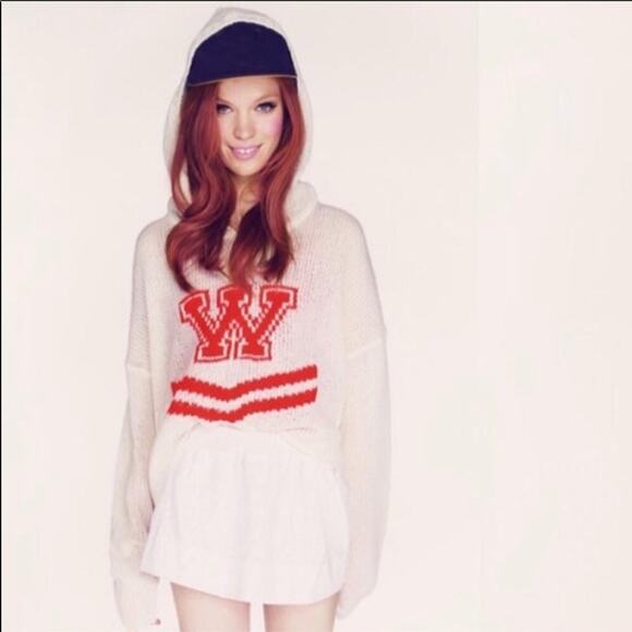WILDFOX White Label Orange Cheerleader Hoodie Hooded Crop Billy Sweater Medium - Picture 1 of 7